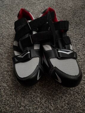 Venzo Mens Cycling 3 Strap Bike Shoes Black Red Size 13 New